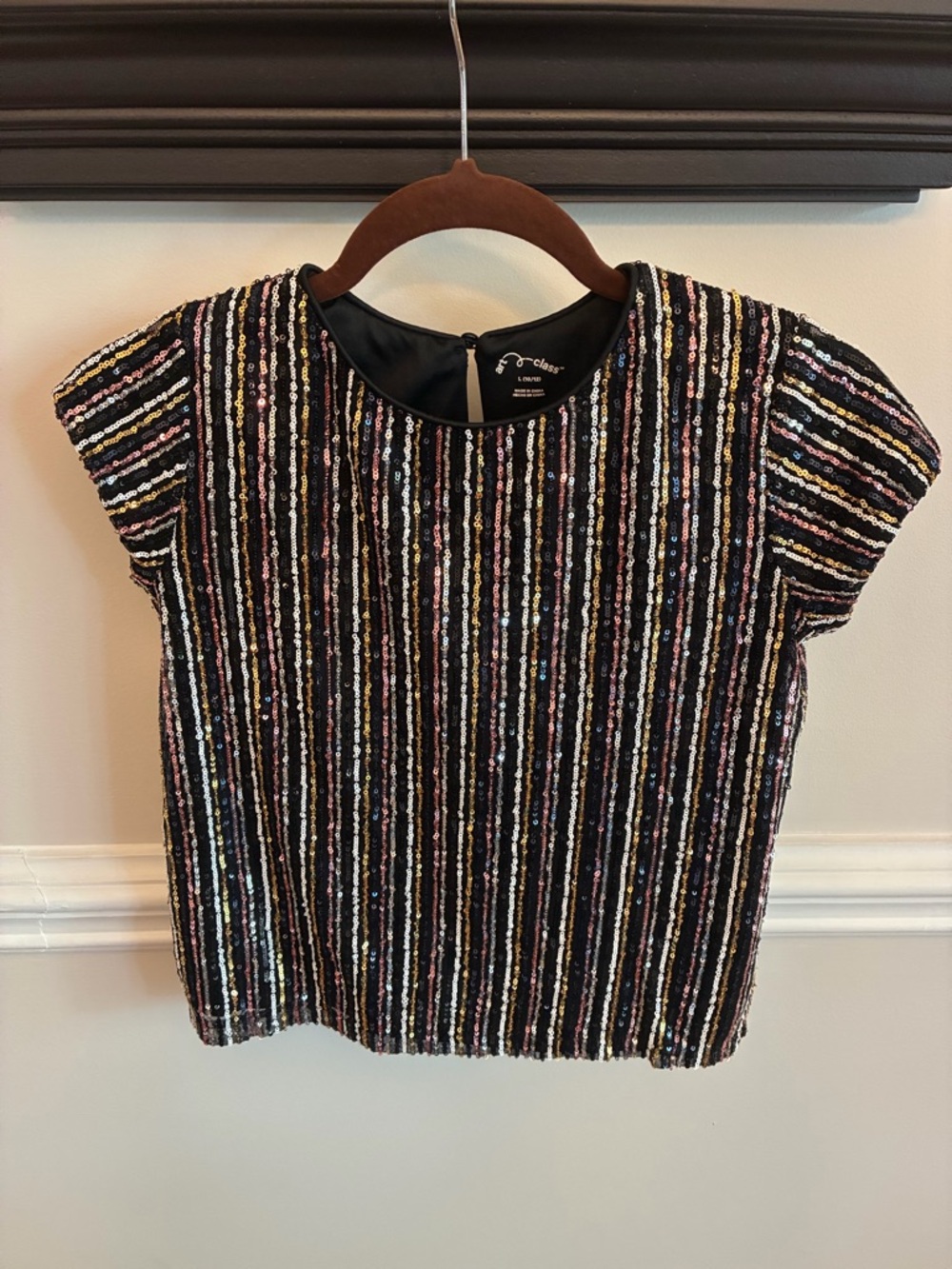 art class Black Multi Sequin Striped Girls Top